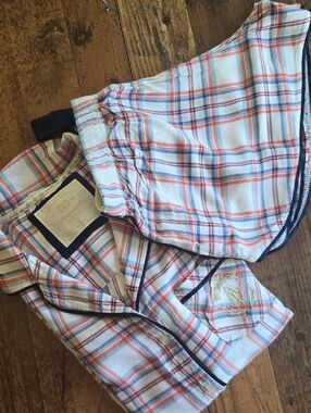 Abercrombie & Fitch Plaid Pajama Set in White, Blue, Coral